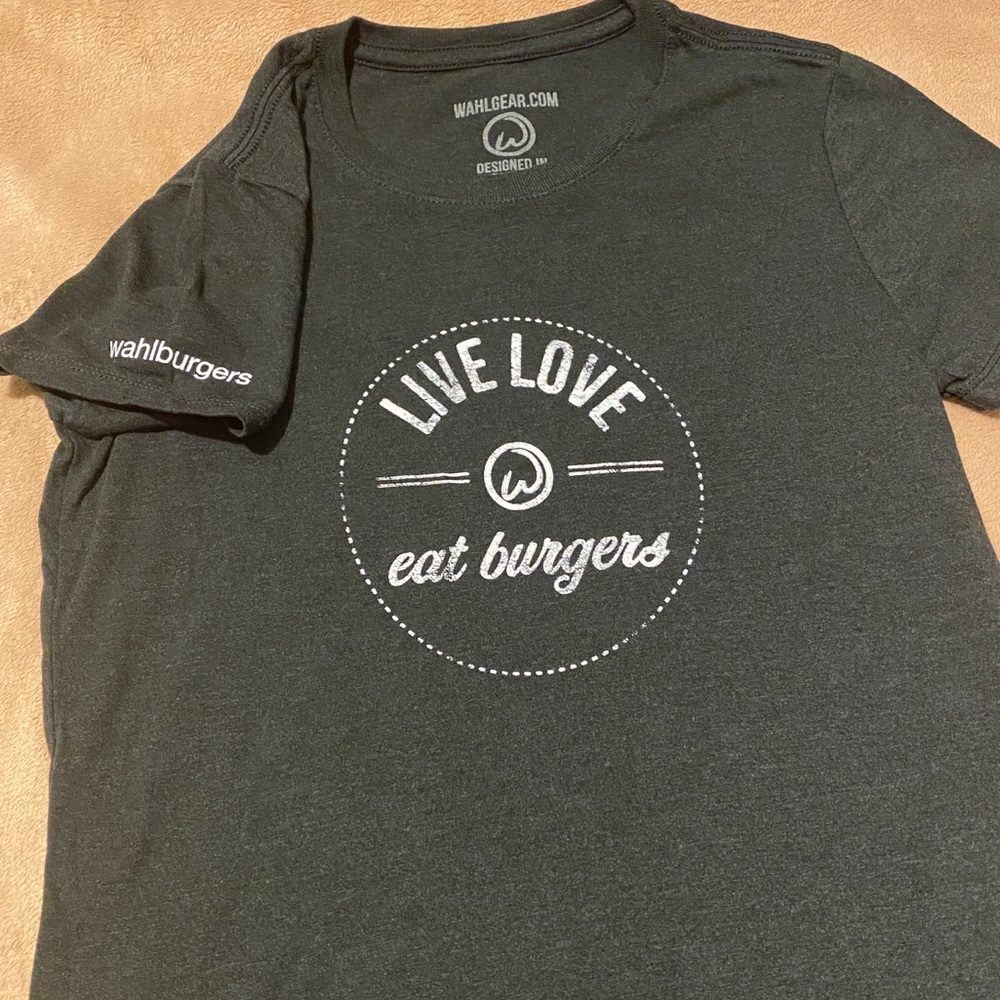 Women's Live Love Eat Burgers Short Sleeve Tee - Black